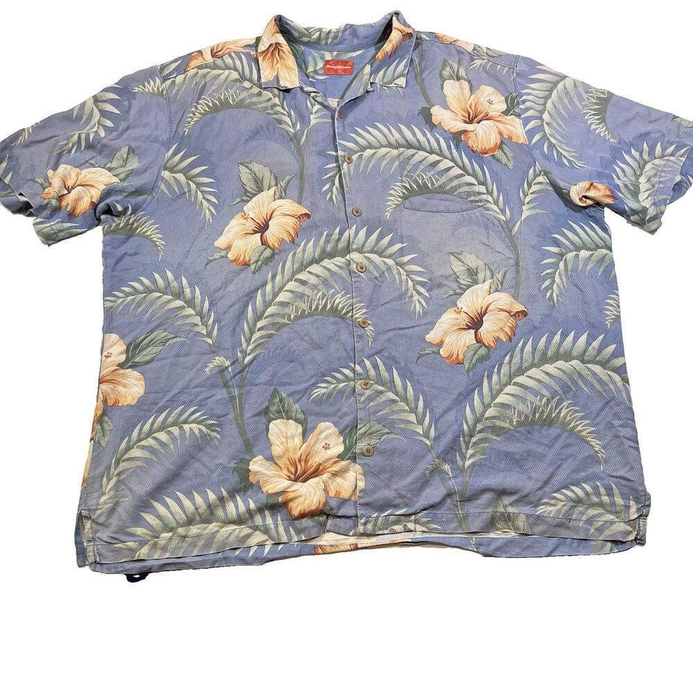 Tommy Bahama Silk Floral Tropical Hawaiin Button Up Camp Shirt Men's Size 3XT - Picture 1 of 10